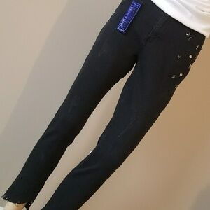 NEW! S&S Blk Skinny Denim Jeans w/ Studded Gothic Rocker Accents.